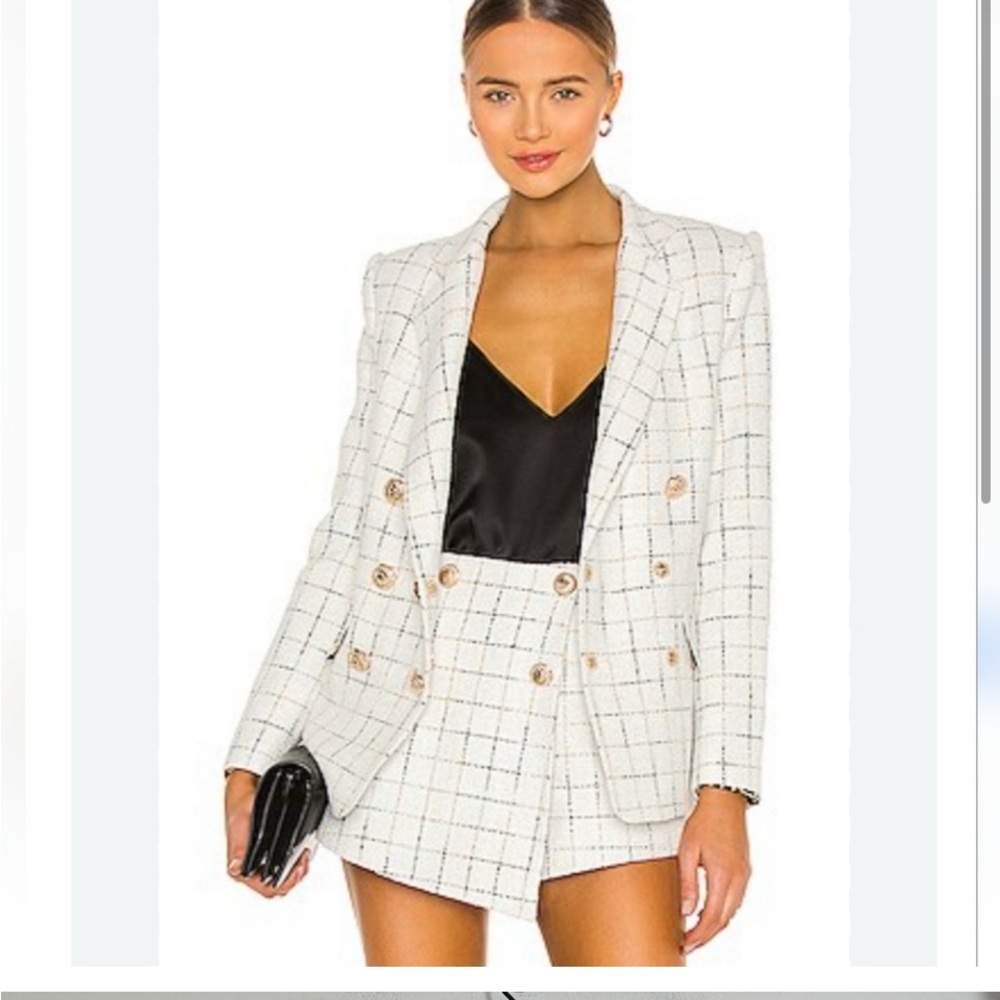 Bronx and Banco tweed twiggy plaid white blazer jacket. Sz xs/s